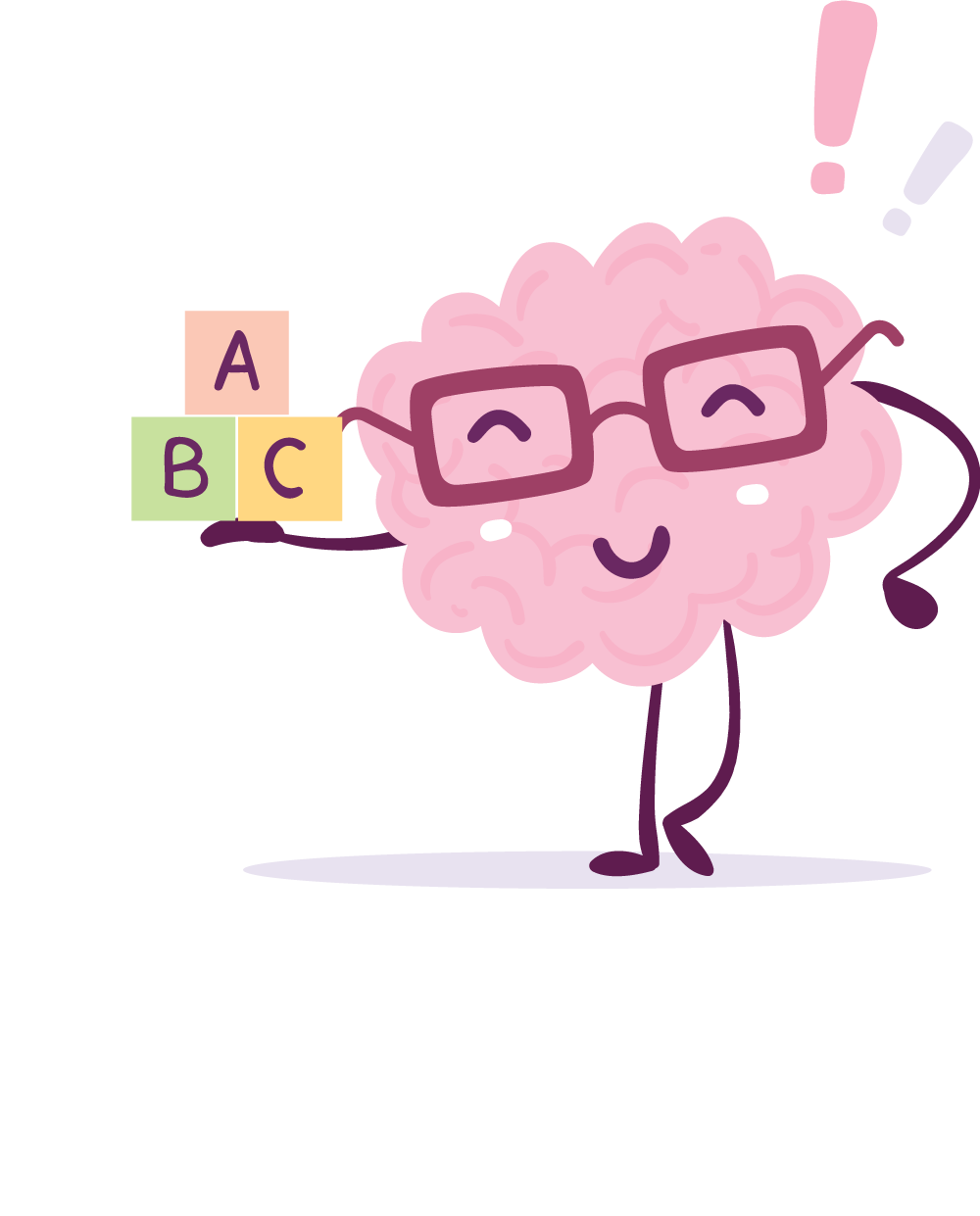 illustration of brain character holding infant building blocks and also link to Parent & Infant Emotional Wellbeing 
