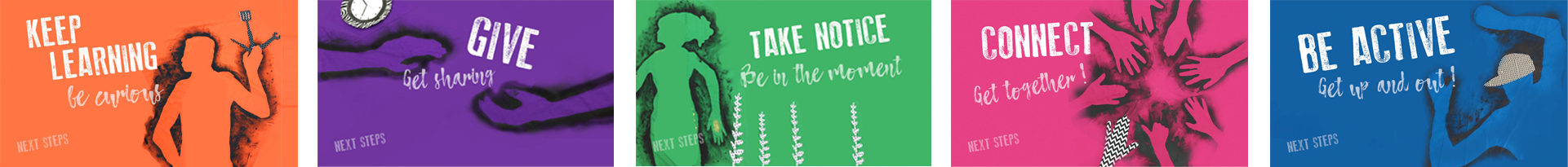 5 Ways to wellbeing image and link to Five ways to wellbeing’